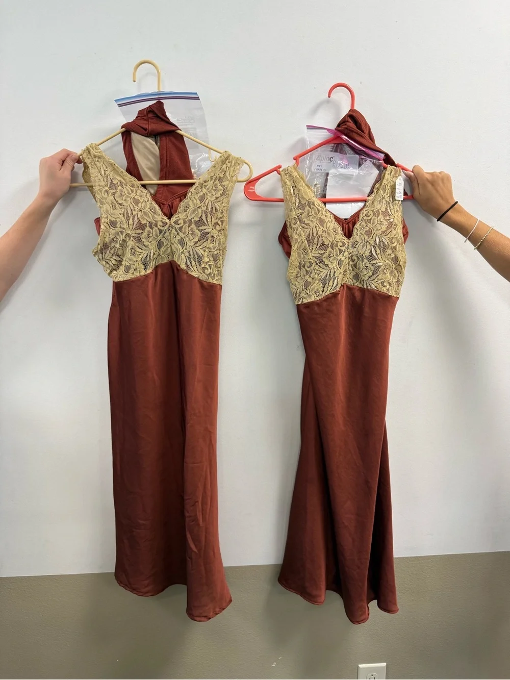Dance Costume Elegant Brown Lace-Accent Slip Dress